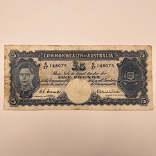 1952 £5 Pound 1st Prefix Banknote - gF - Coombs / Wilson | Scarce | R48F S/27