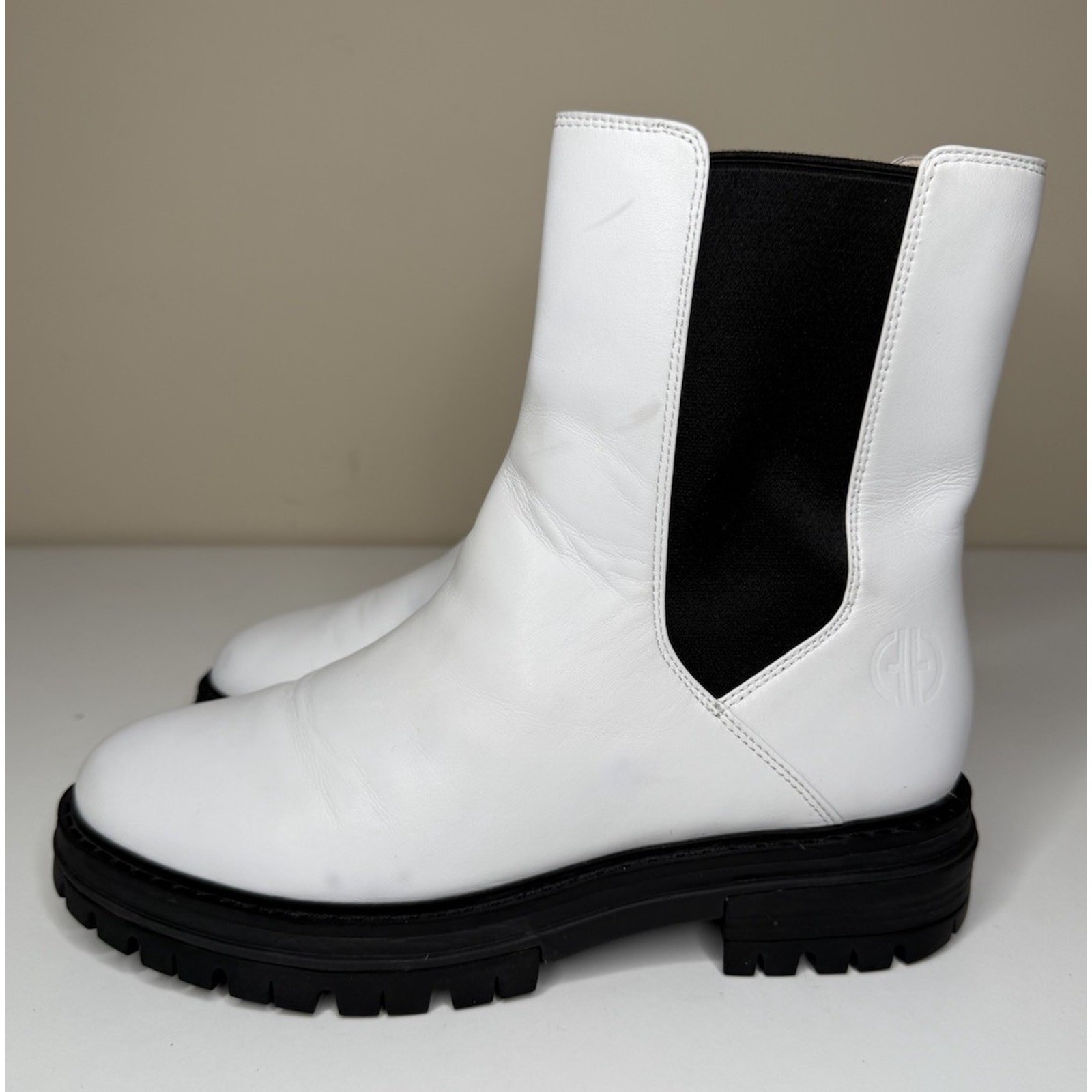 SAOLA Stivali Cole Haan Tahoe Chelsea donna 9 5B pelle bianca suola a strappo elasticizzati pull on