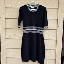 Allison Brittany Women’s S Sweater Dress Black Stripe Lightweight Classic Preppy
