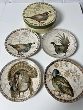 Pottery Barn Thanksgiving Bird Plates Set of 4 New Turkey Duck 8.5” In Box