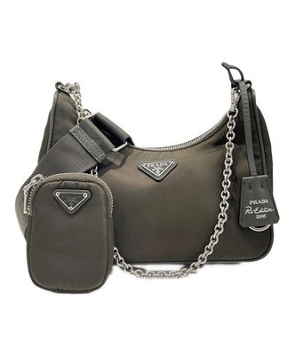 PRADA Re-Edition 2005 2WAY Shoulder Bag Olive Nylon Leather SR1306