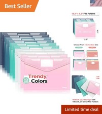 10Pack Plastic Envelopes, Plastic File Folders, Clear Folders for Documents T...