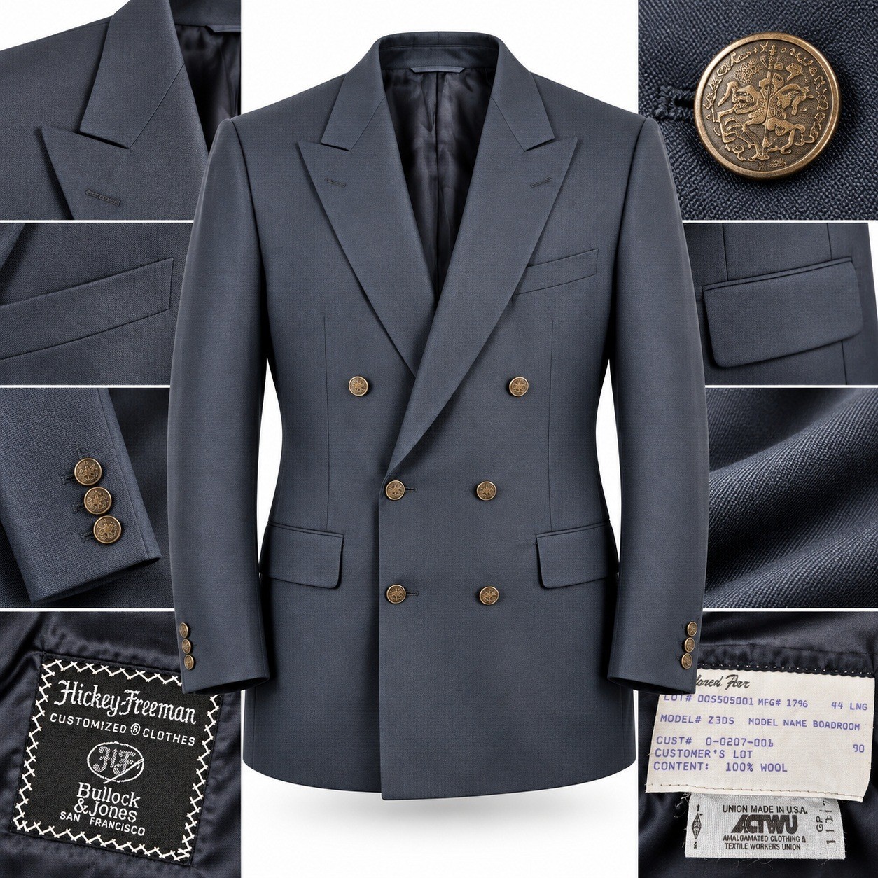 Hickey Freeman, Hickey Freeman Vintage 80s Blazer Men 44 Long Wool Double Breasted Boardroom