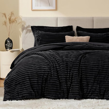 Fluffy Comforter Set Queen Size,3 Pieces Bed Set,Black Super Soft Faux Fur Str