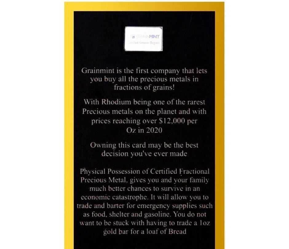1/2 GRAIN 99.9% PURE RHODIUM CRYSTAL METAL - IN COA CARD | eBay