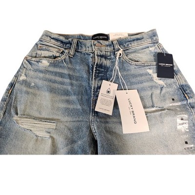 Lucky Brand Drew Mom Jeans Womens 4/27 Blue New High Rise Taper Distressed