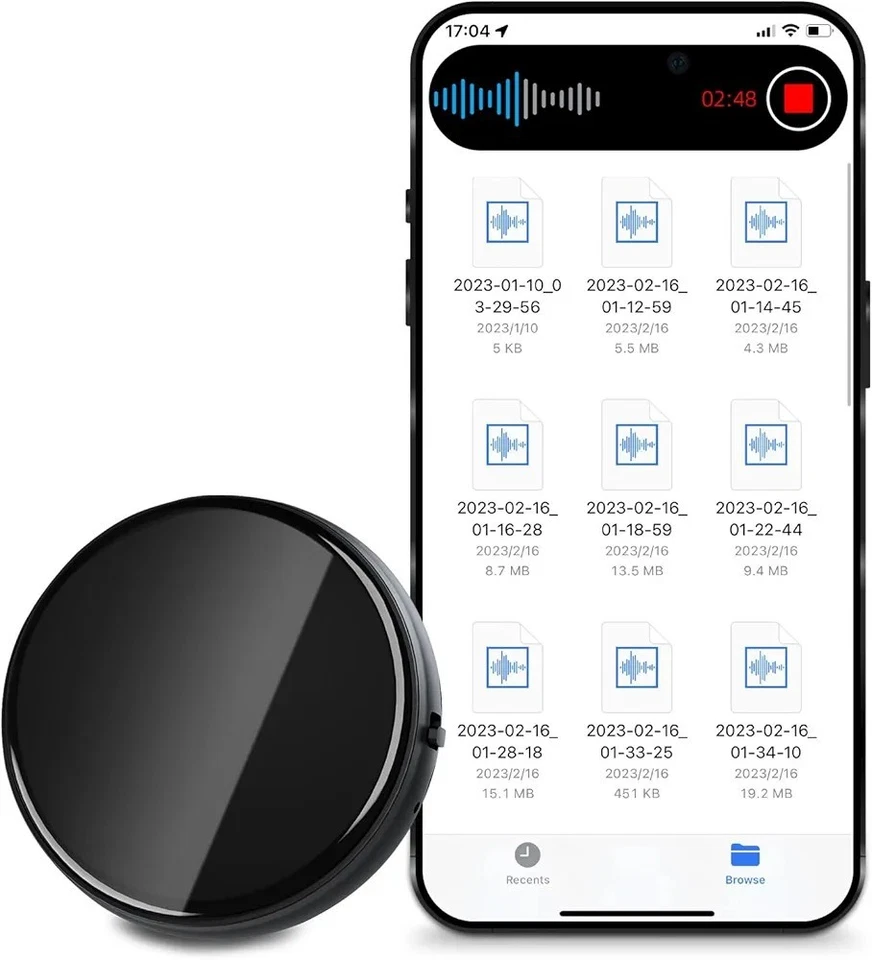 Hinne 64GB Magnetic Voice Recorder, Voice Activated, 800 Hours Recording, DSP No