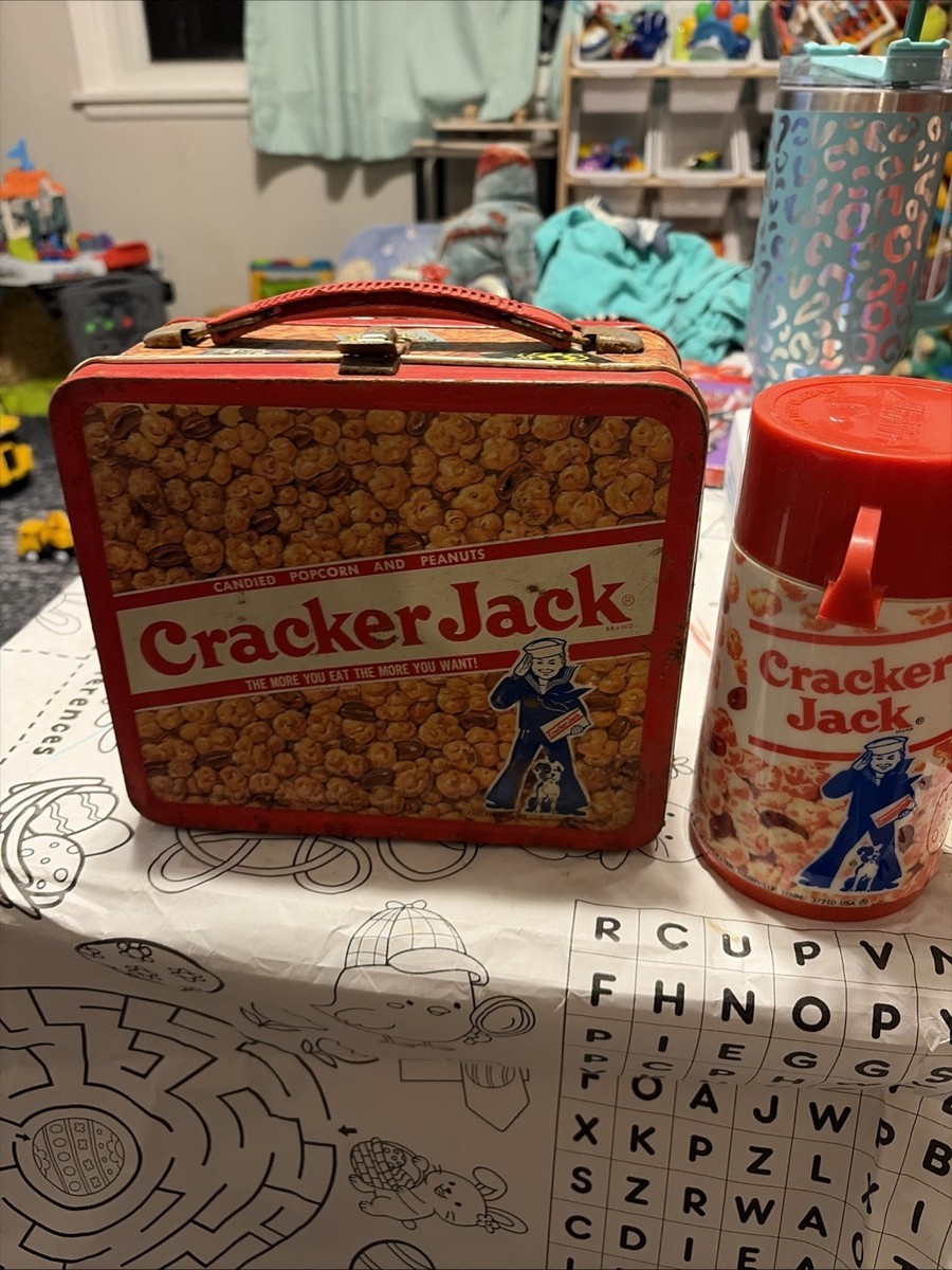 box レア Vintage Cracker Jack Metal Tin Lunch Box With Thermos Aladdin