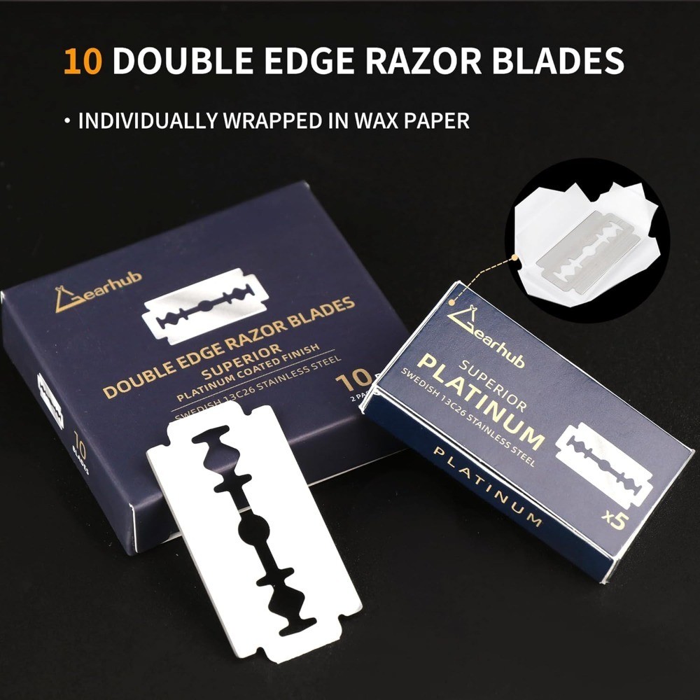 Premium 10-Count Double Edge Razor Blades Platinum Coated Stainless Steel Smooth