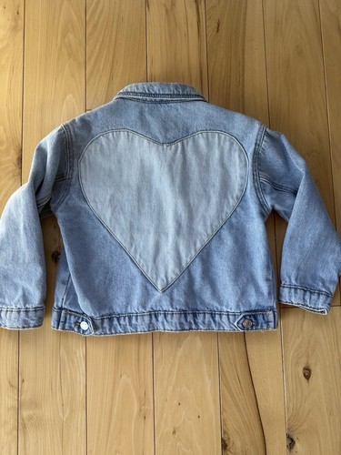ZARA SIZE 3-4 YEARS GIRLS DENIM JACKET SNAP CLOSURE HEART THEME - Picture 7 of 11