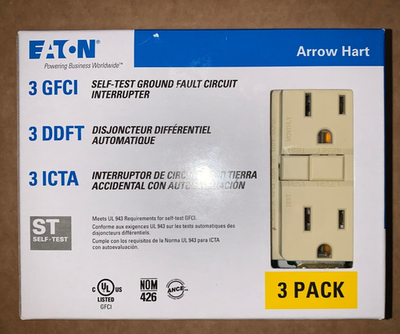 #ad #ad Lot of 4 3 pack Eaton Ivory Self Test GFCI Outlet Duplex Recept 15A 125V SGF15V $79.99