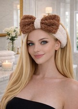 PLUSH Boho Bow So Soft Fleece Spa Hair Band Wrap Headband Bath Facial Yoga