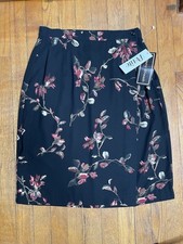 Intriguing Threads Size 10 Vintage Floral A-Line Skirt Black NEW 