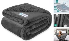 Waterproof Dog Blanket for Medium X-Large 80 x 60 Inches Gray/Gray Sherpa