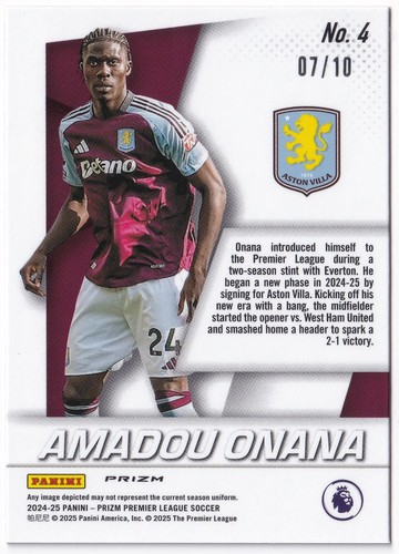 Panini Prizm Premier League 2024-25 Amadou Onana /10 Gold Prizm Flashback 2014 - Picture 2 of 2