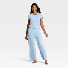 Women's Pointelle Short Sleeve Shirt and Pants Pajama Set - Auden