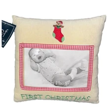 C and F Enterprises INC. Babies First Christmas Picture Pillow. Gingham Accent