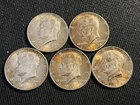 1964 Kennedy Half Dollar Lot of 5 Silver Coins Toned Gem UNC 90% Silver No Res!