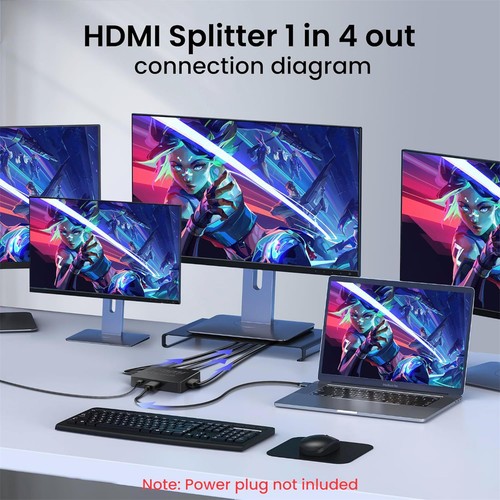 1 In 4 Out 4K HDMI Splitter 1X4 Support 4KX2K 1080P For Laptop/PC/Blu-Ray DVD - Afbeelding 5 van 12