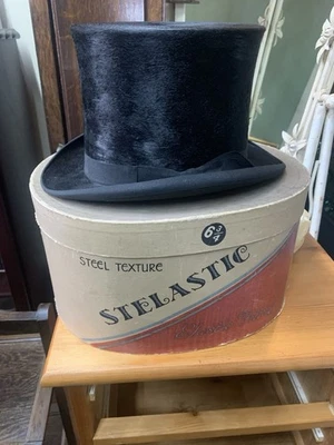 Vintage Ascot Silk Top Hat + Box Excellent Condition Size 6 3/4 Small Stelastic - Image 1 of 4