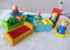 Vintage Fisher Price Little People Tub Beds Changing Table Scooter Toy Figures