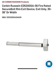 Corbin Russwin ED5200SA-36 Fire Rated SecureBolt Rim Exit Device, 30-36"