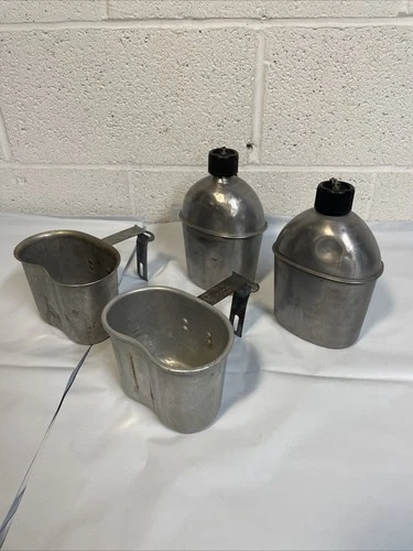 1944 1945 WW2 US Army Metal Canteen Cup Lot x4 Water Bottle Web Military Field