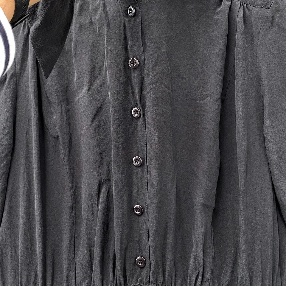 French Connection Womens Size 14 Long Sleeve Dress Black Silk Lined Tie Neck - image 3 of 4