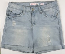 YMI WannaBettaButt Shorts Womens Mid Rise Distressed Light Wash Cuffed Denim