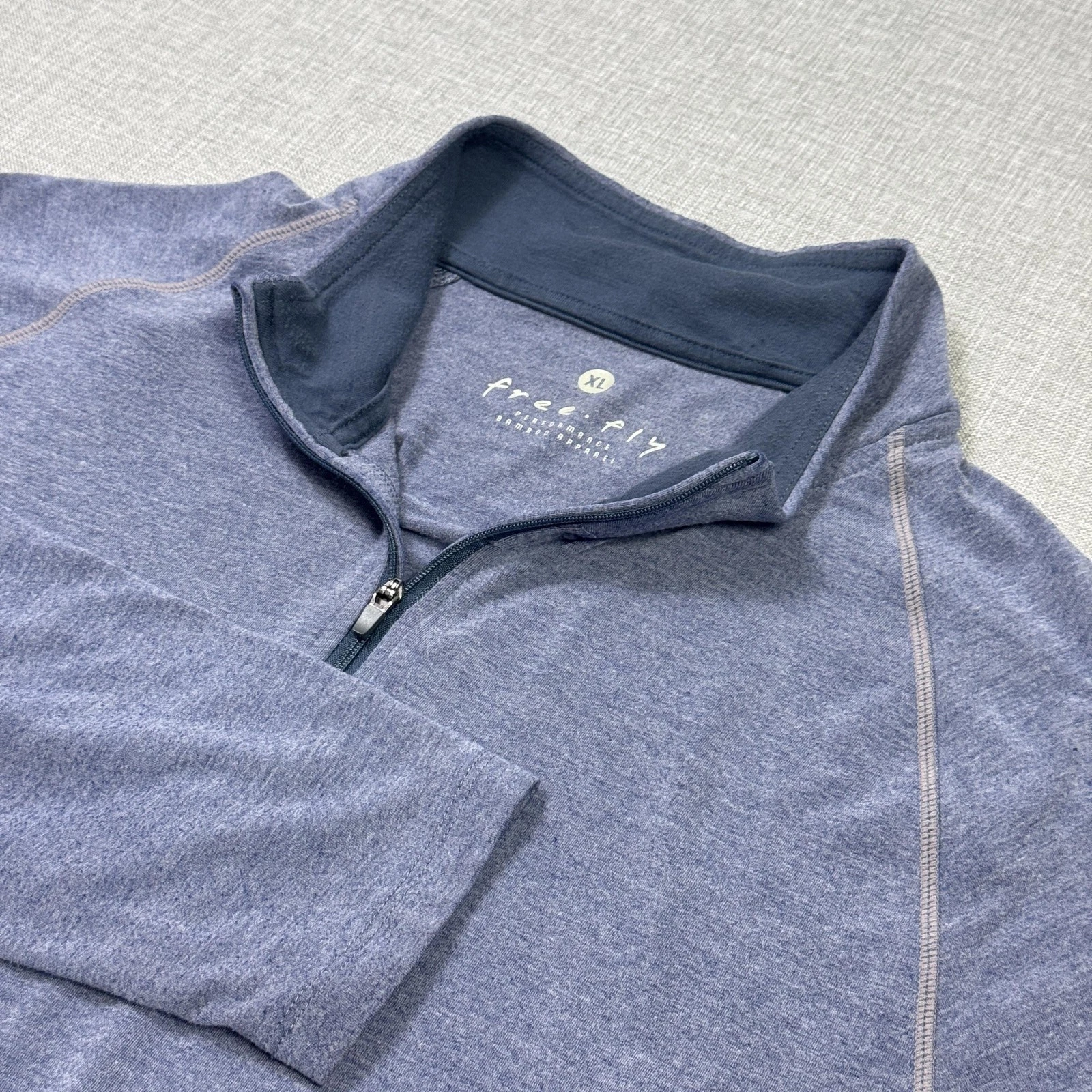 Free Fly 1/4 Zip Shirt Mens XL Blue Long Sleeve Mock Neck Performance Bamboo