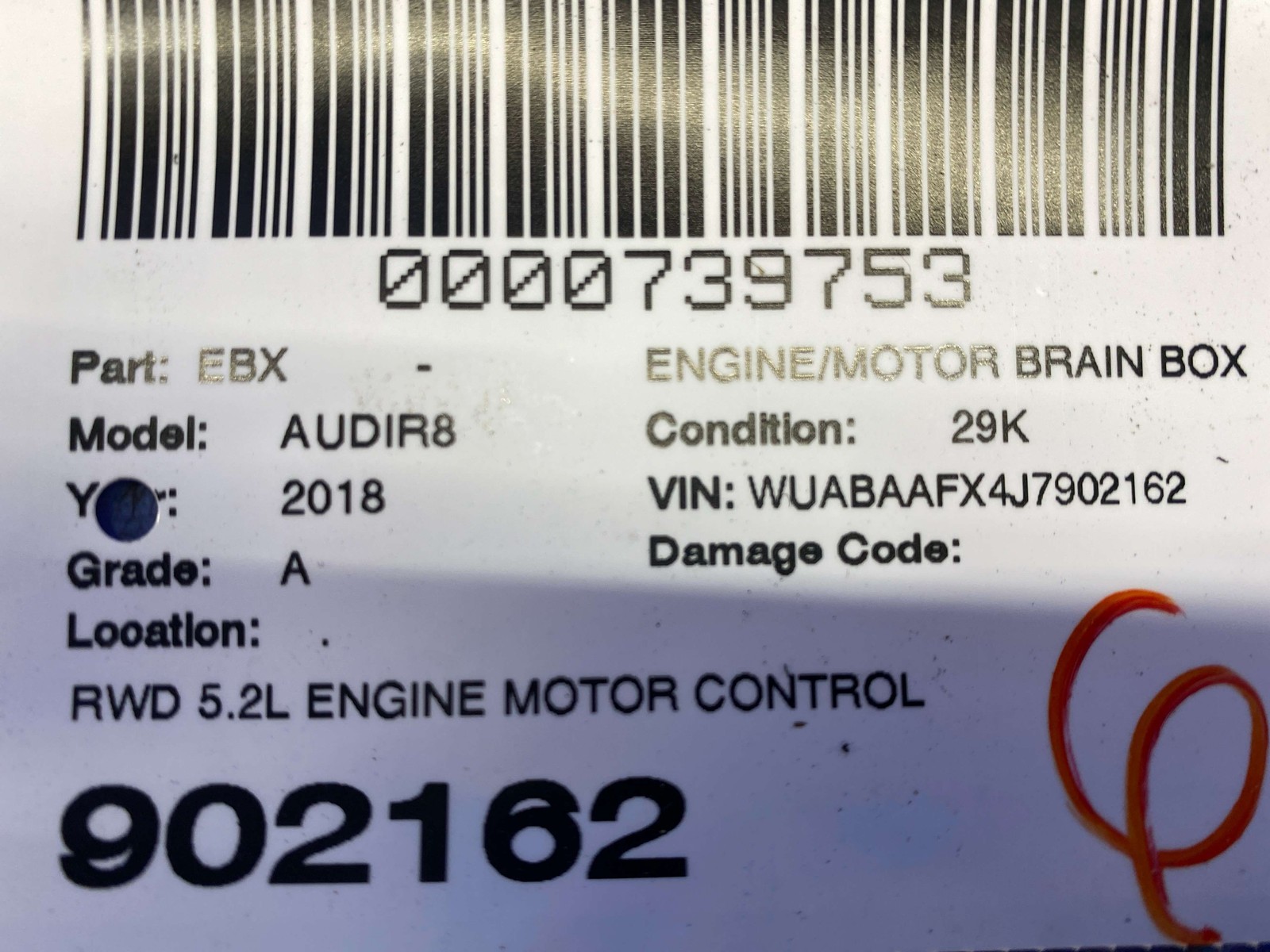 2017-2023 AUDI R8 V10 4S RWS OEM RWD 5.2L ENGINE CONTROL MODULE UNIT 4S0907552AE