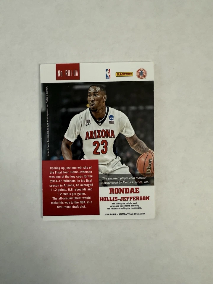 2016 Panini Collegiate Arizona Jersey Silver Rondae Hollis-Jefferson 34/99 - Image 3 of 3