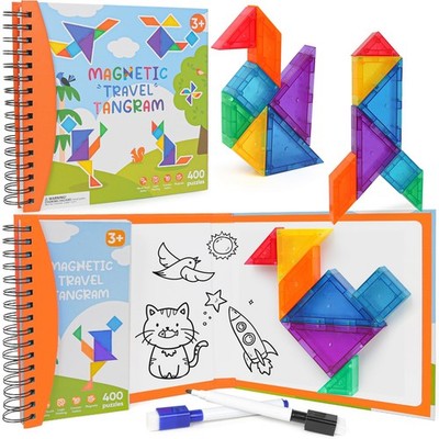 Magnetic Travel Tangram Puzzle - 3D Building Blocks STEM for Road Trips & Air...