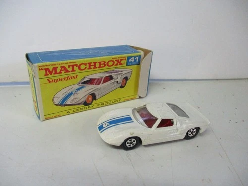Matchbox Lesney Superfast SF41 Ford GT- white, black base, RARE F BOX