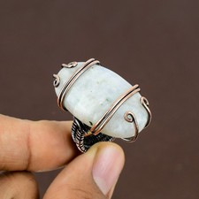 Rainbow Moonstone Gemstone Copper Wire Wrap Jewelry Ring Size 6 Gift for Her E89