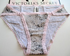 VICTORIA'S SECRET PINK Cotton Cheeky Panty S M L XL Gray Leopard NWT Lace Trim