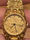 Vintage Gruen Gold Nugget Lady Liberty Coin Watch Quartz Mens/Ladies New Battery