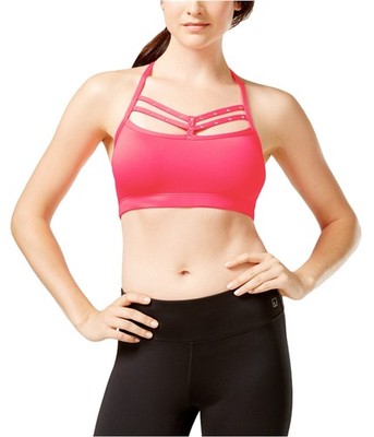 Material Girl Womens Rhinestone Strappy Sports Bra, Pink, Juniors, X-Small