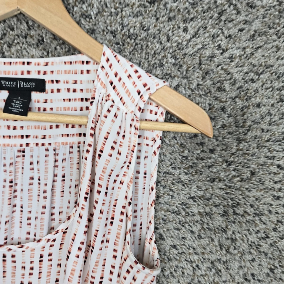 White House Black Market Top 女式 2 粉色印花圆领无袖衬衫 — 第 2/4 张图片