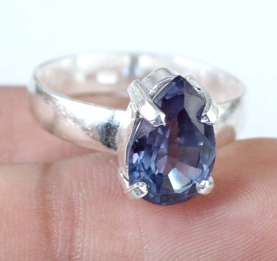 Anello con gemme di pera zaffiro che cambia colore naturale certificato... - Immagine 3 di 4