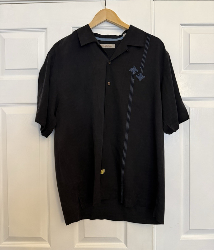 Tommy Bahama Men’s Black Silk Woven Short Sleeve Button-Up Shirt L/G