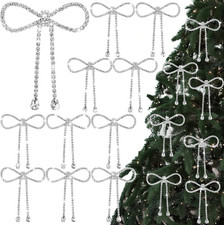 12 Pcs Rhinestone Christmas Bows Ornaments Sparkly Glitter Bow Christmas Tree Or
