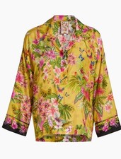 Johnny Was Women Koa Floral Silk Long Sleeve Blouse Yellow Multi size Small NWT