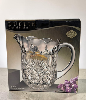 Dublin Crystal Shannon Pitcher by Godinger 46 Oz Clear Glass 8'' Tall w/ Box