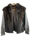 Vintage Stern Manns Real Fur Coat Opossum Western Womens 12 M / L Brown Leather