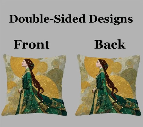 Pillow Cover Gustav Klimt Style ROYAL MAIDEN 2-Sided 18 x 18 - Picture 2 of 4