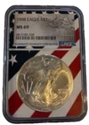 1998 $1 AMERICAN SILVER EAGLE NGC MS69 USA FLAG CORE HOLDER