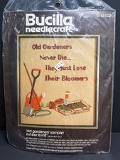Vintgage Bucilla Needlecraft "Old Gardeners' Sampler Kit 48502 16x18" Crewel
