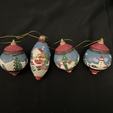 Vtg Christmas Ornament Trinket Box Style Opens Hand Painted Porcelain Set of 4