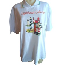 True Vintage Granny T-shirt Large Cottage Lighthouse Collector Jerzees 90's Coll